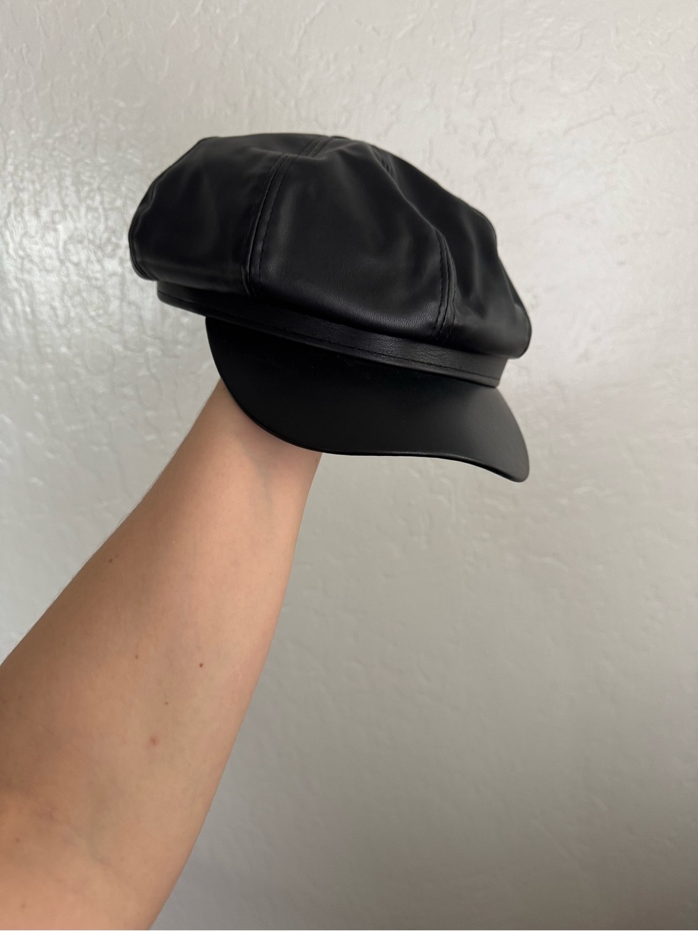 Black Faux Leather Cap - Unbranded